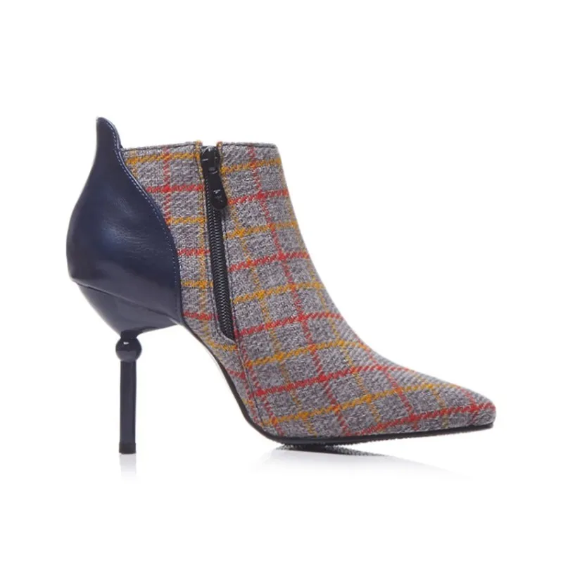 Women Boots Autumn Winter Super High Heel Warm Flock Pointed Toe Zip Ankle Chelsea Shoes 2018 Sexy New Fashion Casual Blue Brown | Обувь