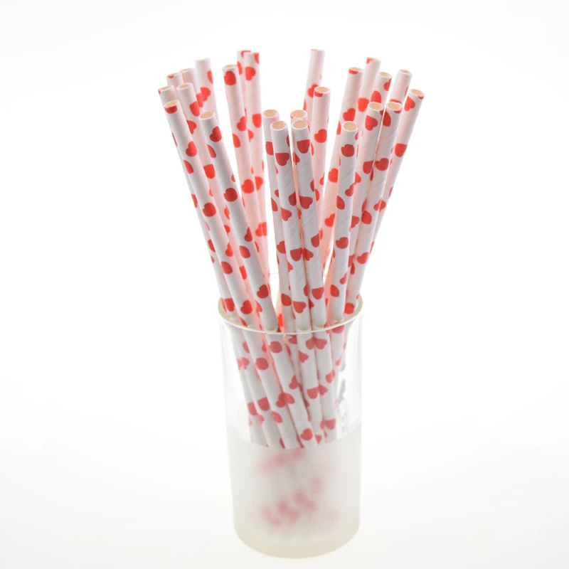 50 шт./лот бумажные соломинки с узором в виде сердца для детей на день рождения