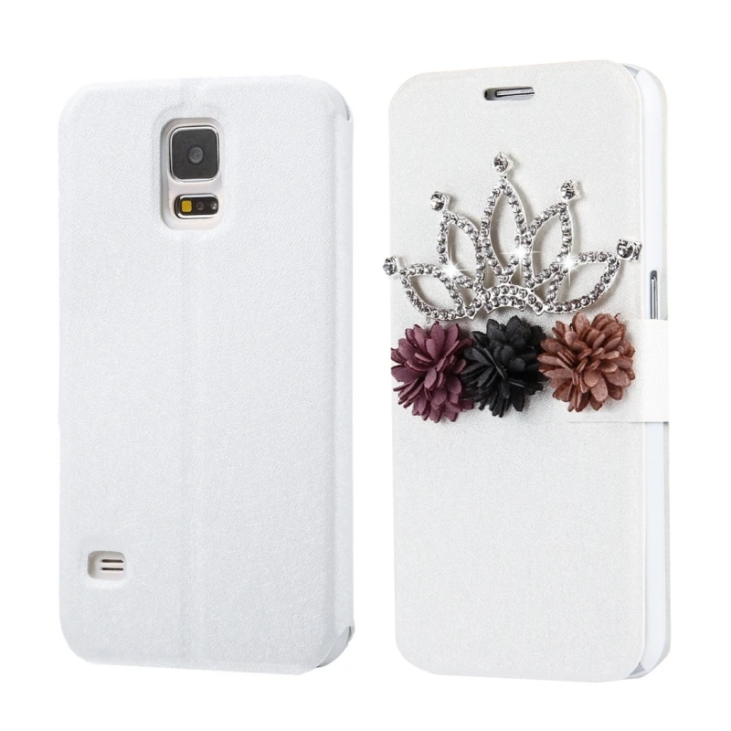 Fevelove for Samsung Galaxy S5 S6 S7 Diamond Bling Crown Flower Pattern Horizontal Leather Case with Magnetic Buckle&ampCard Slots |