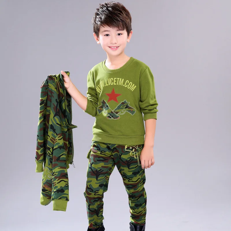 3PCS/Set Camouflage Boys Sets 2018 New Casual Sport Suit for Boy Tops T-shirts &amp Pants Green Clothes Autumn Children's | Детская