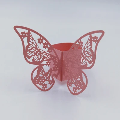 50Pieces/Lot Butterfly Style Laser Cut Porta Guardanapo Paper Napkin Rings napkins Holders Hotel Wedding Favors Table Decoration - Color: Pink