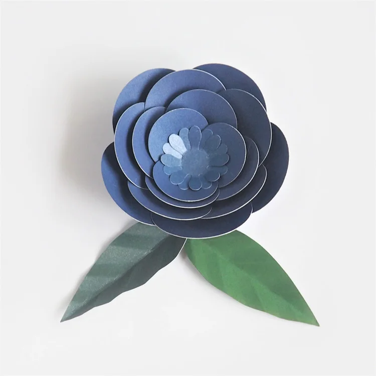 Искусственные цветы 10 см+ листья 10 см Fleurs Artificielles фон DIY гигантские Свадебные Бумажные цветы Вечерние Декорации Baby Shower - Цвет: Glitter Navy Blue