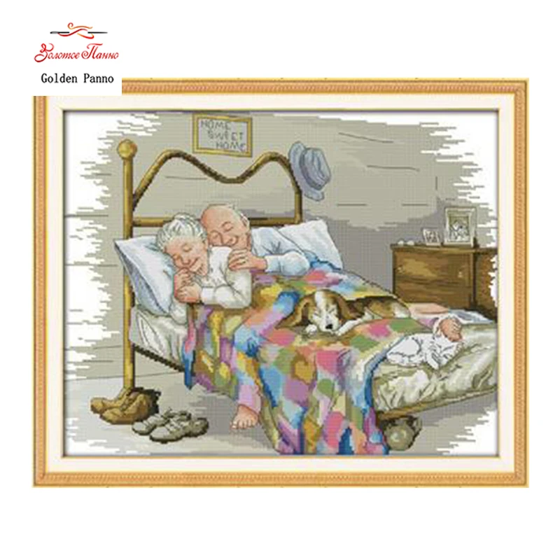 

Golden Panno,The Old Married Couple Counted Cross Stitch 11CT Printed 14CT DMC Cross Stitch Set DIY Cross-stitch Kits 923