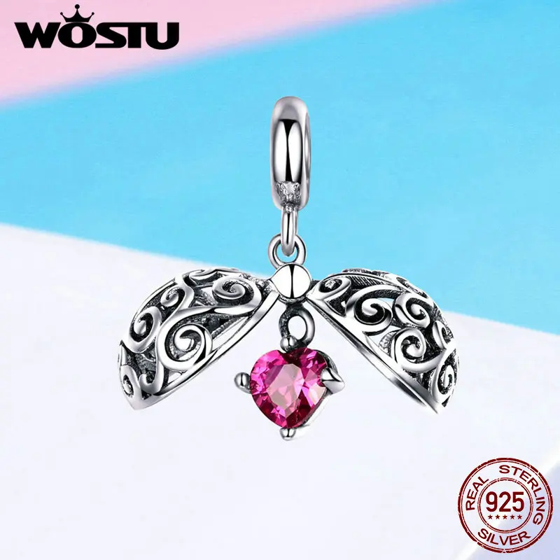 WOSTU уникальные 925 пробы серебряные подвески с открытым сердцем, бусины для любви, подходят к оригинальному браслету, подвесному ожерелью, изготовление ювелирных изделий DXC1114