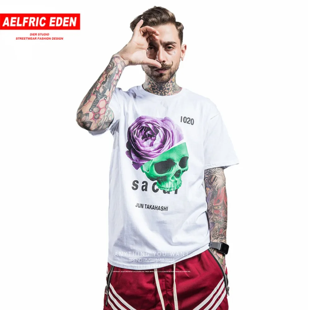 Aelfric Eden 2018 Для мужчин лето с принтом черепа футболки бедра футболка хип хоп