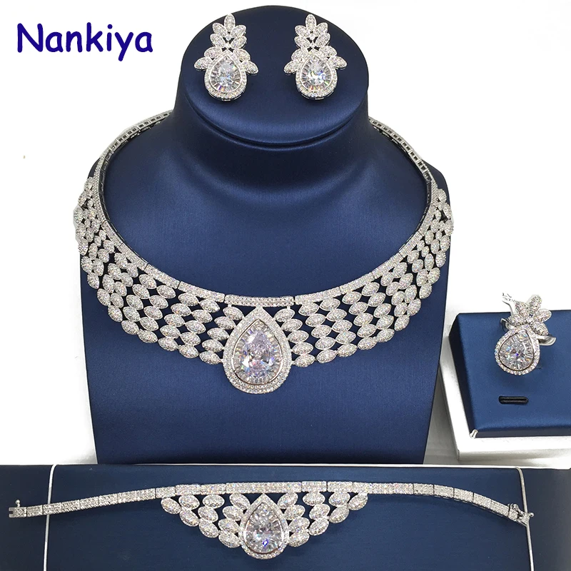 vender Nankiya Gargantilha De Luxo Conjunto De Joias Grandes Zircônia Cúbica Empedrada Conjunto De Gotas De água Promoção Para Casamento Noivado Festa Nc116