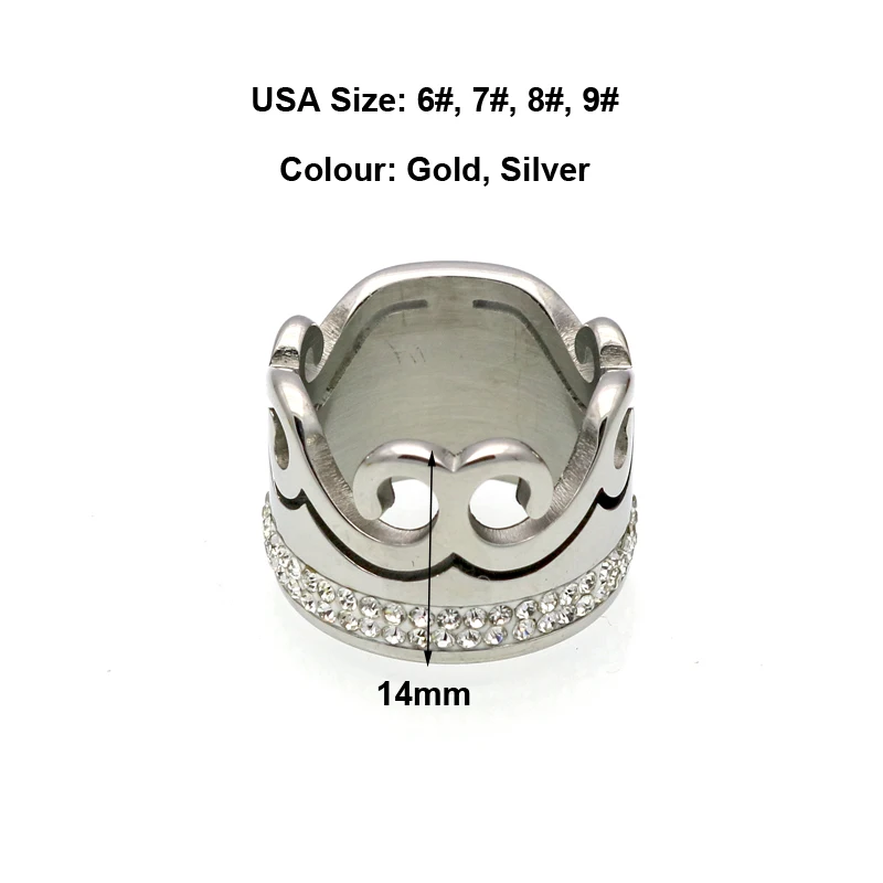 Мода модные Кольца из нержавейки Для женщин мужчин Кристалл Rhinestone Золото Цвет