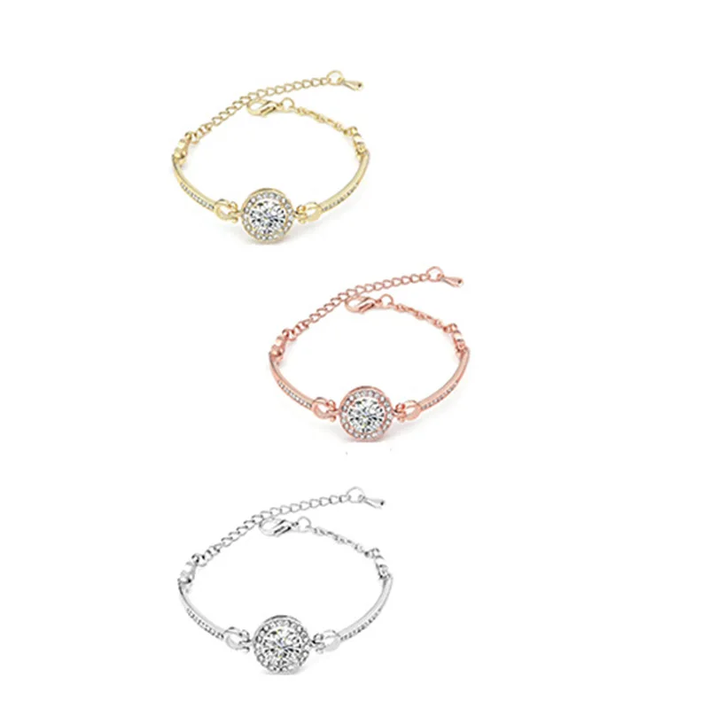 Silver Gold Rose Crystal New 3 Style Round Zircon LinK Bracelets &amp Bangles For Women Jewelry Christmas gift | Украшения и