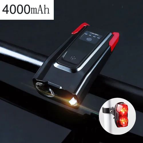 4000 mAh велосипедный фонарь индукционный велосипед передний свет набор USB Перезаряжаемый умный фонарь с рогом светодиодный свет велосипеда+ задний фонарь - Цвет: with Rear Lamp