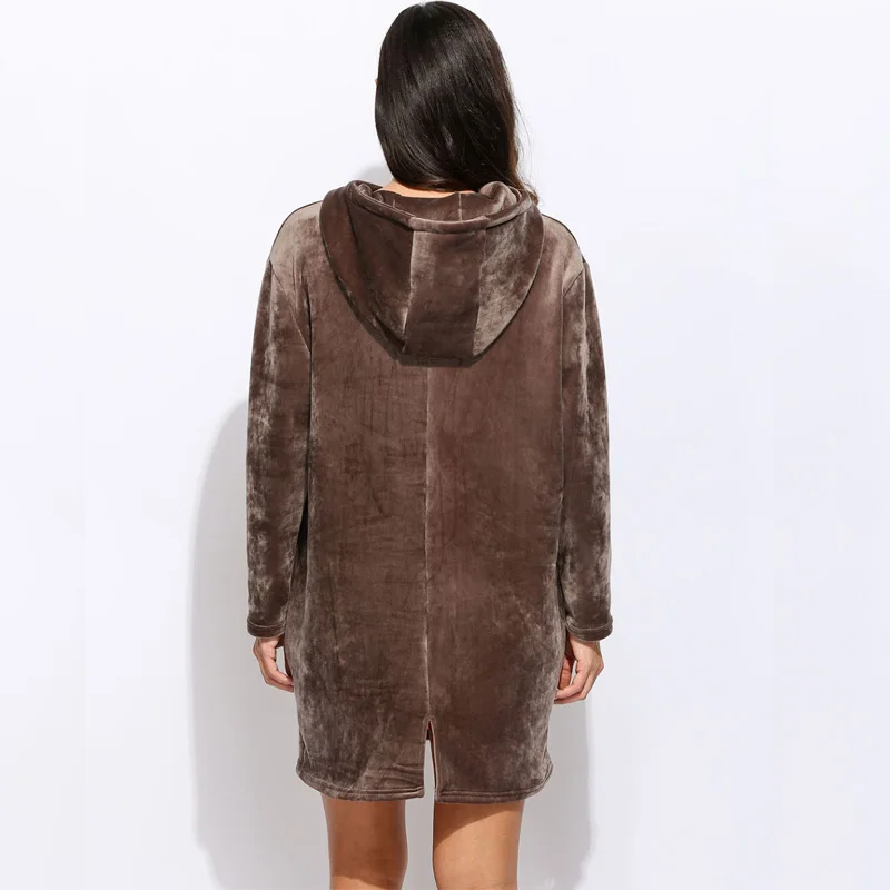 Casual Women Loose Long Sleeve Hooded Cartoon Printing Lint Dress | Женская одежда