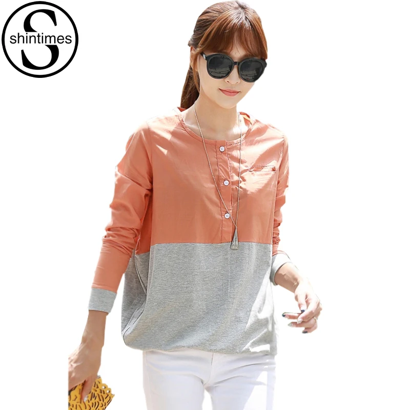 Женская рубашка Женские топы и блузки Корейская винтажная блузка с длинным