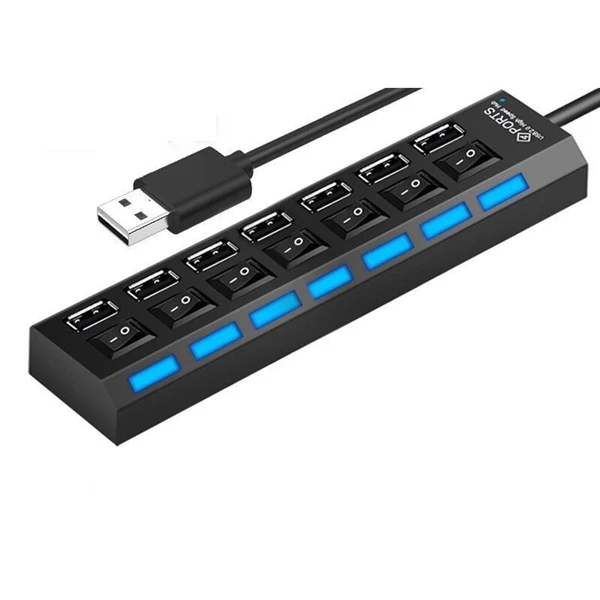 4/7 порт высокоскоростной USB 2,0 концентратор Мульти USB hub-разветвитель светодиодный дисплей с Отдельный переключатель адаптер для ПК Компьютерные аксессуары - Цвет: 7 Prot
