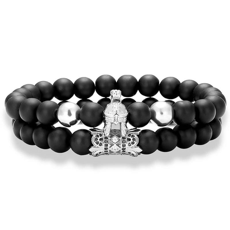 2 шт./компл. ретро рыцарский шлем подвеска черный матовый мужской браслет с