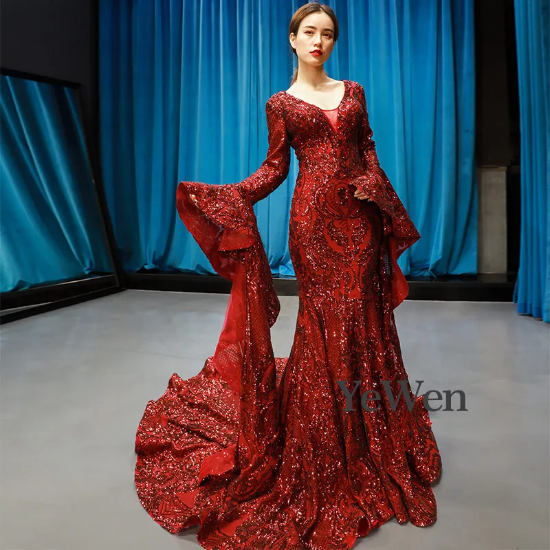 Красное роскошное вечернее платье Vestidos De Fiesta Noche 2020 Сексуальные вечерние платья с