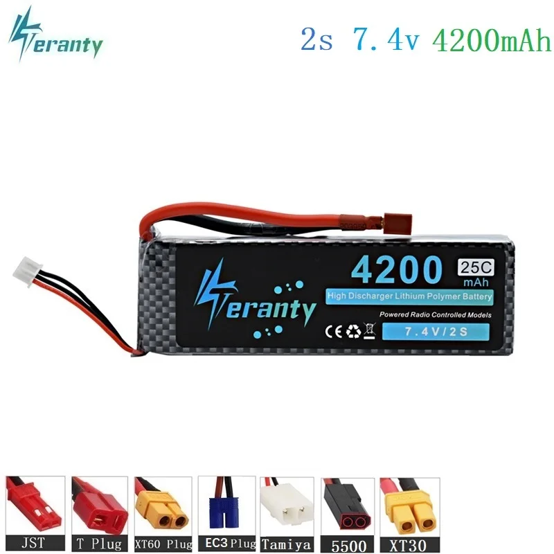 

HIGH POWER 7.4V 4200mAh 25C 2S LiPo Battery for RC Airplane Helicopter Car Boat 2S 4200 mah 7.4 V Lipo Battery With T/XT60 Plug