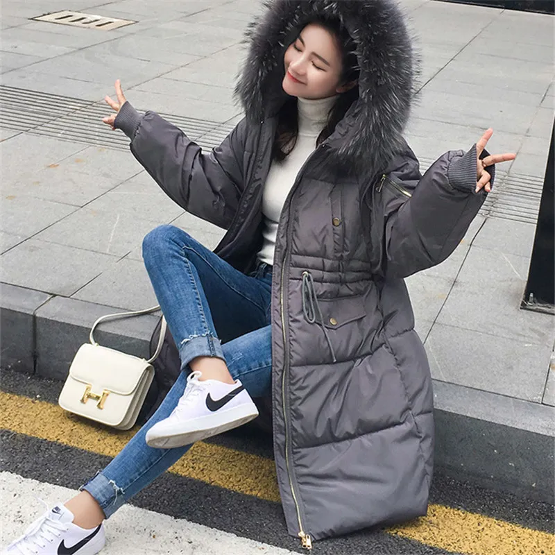 Women Winter Bread Service Down Cotton Long Jacket Fur Collar Hooded 2018 Korean Trend Thickening Warm Female Clothes | Женская одежда