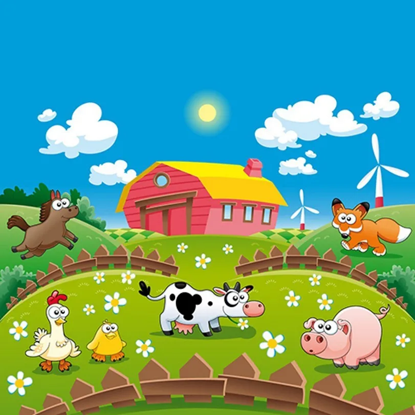 Blue Sky White Cloud Cottage Farm Scene Animal Fence photo backdrop Vinyl cloth Computer printed wall Photography Backgrounds |