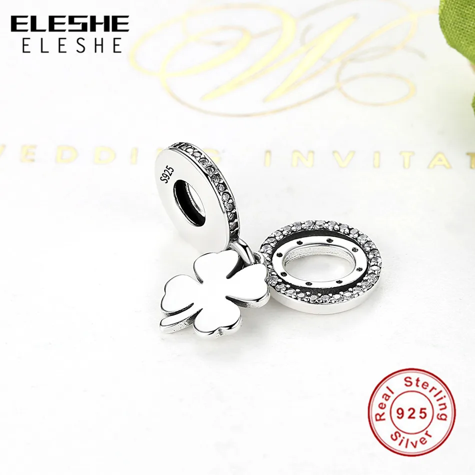 ELESHE 2019 подлинное 925 пробы серебро счастливый день бисера Клевер Подвески