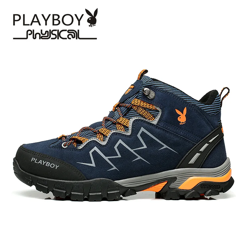 

PLAYBOY Winter Men's Boots Split Leather Warm Velvet Snow Boots High Short Plush Genuine Leather Add Wool Cotton Shoes DS67155