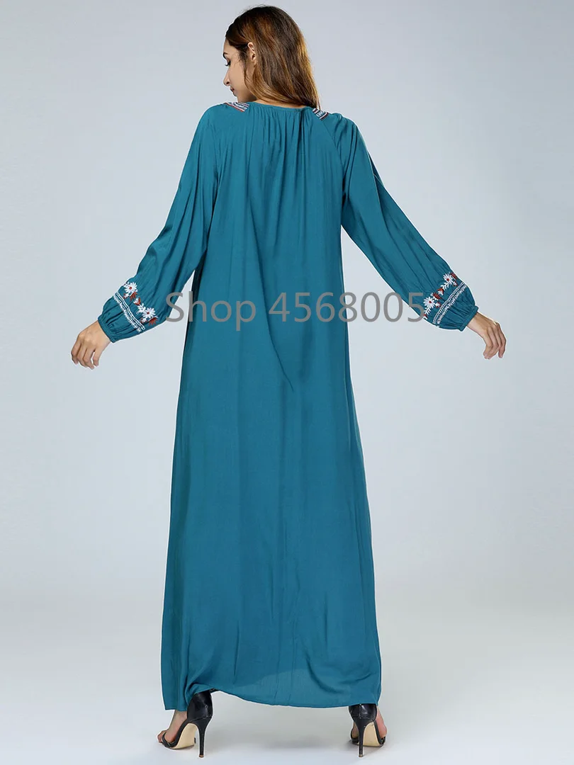 Зеленое женское мусульманское платье abaya в Дубае платья с вышивкой Бангладеш