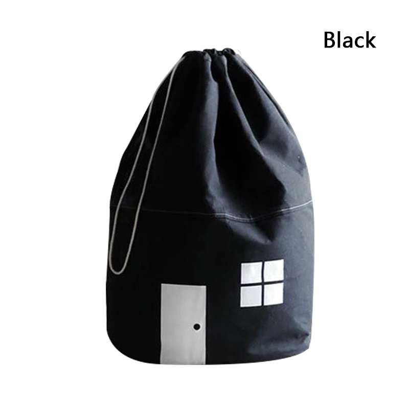 Room Decoration Large Capacity Cute House Storage Bag Children Kids Toy Baby Cotton Canvas Toys Beam Port Pouch Home Decor - Цвет: Черный