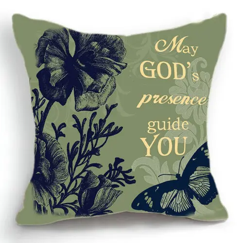 quote God with you cushion cover vintage flowers cotton linen 45x45cm pillow cases without filling home decor | Дом и сад