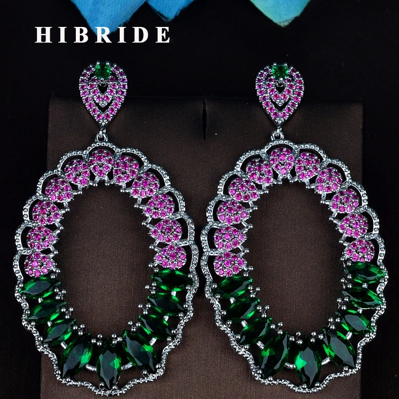 

HIBRIDE Elegent Big Plant Shape AAA Cubic Zircon Pave Women's Drop Earrings Newly Brazil Style Earring Brincos Bijoux Gift E-798