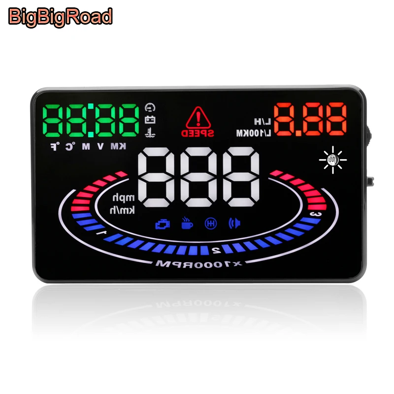 Автомобильный HUD Дисплей BigBigRoad интерфейс OBD 2 умный цифровой спидометр ветровое
