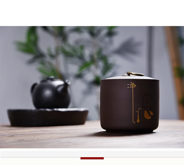 Traditional Purple Clay Ceramic Tea Jar Kitchen Storage Jars Sugar bowl Little Monk Pattern Storage Containers Home Decor Art