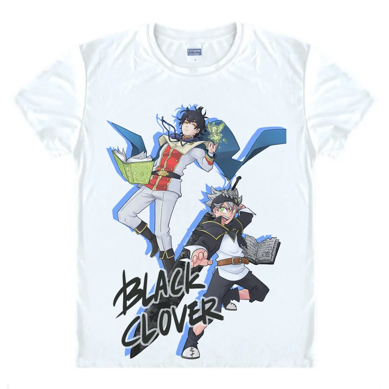 Новая Аниме Черная футболка для косплея клевера Полиэстеровая свободная Мужская