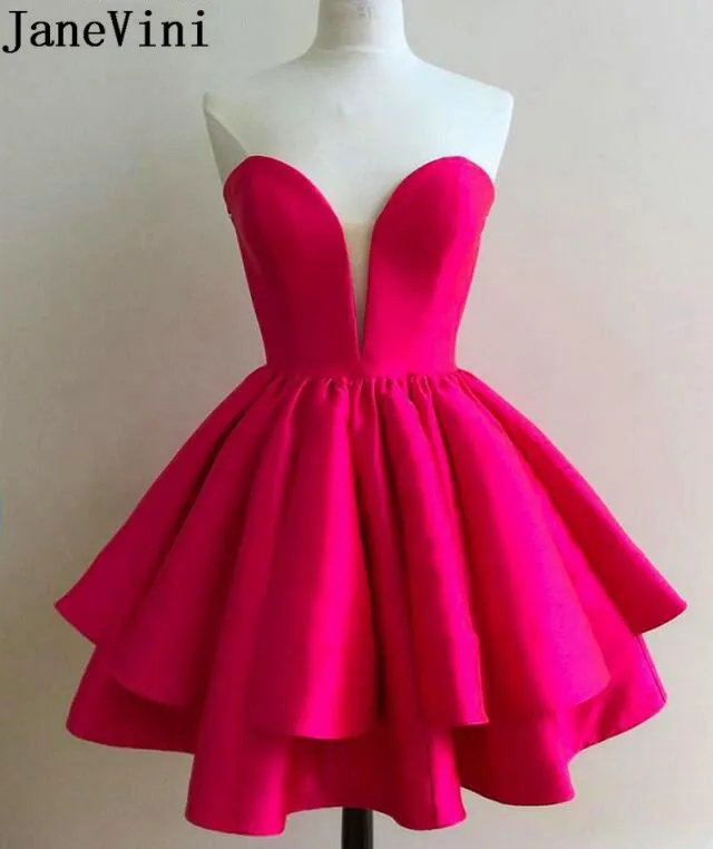 JaneVini 2019 Short Prom Dresses Satin Hot Pink Sexy Sweetheart Party Dress Knee Length A Line Formal Evening Gowns Gala Jurken | Свадьбы и