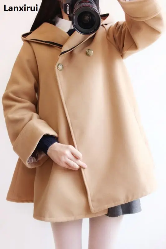 khaki regular Модное женское Шерстяное Пальто в европейском стиле, зимнее осеннее пальто пончо и накидки, Женская куртка с капюшоном, повседневный Тренч - Цвет: khaki regular