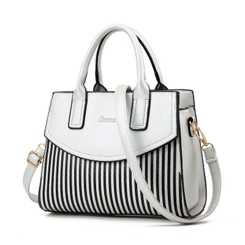 New Arrival Fashion Women Handbags Shoulder Bags PU Leather Striped Black Top-handle Female Messenger Bag | Багаж и сумки