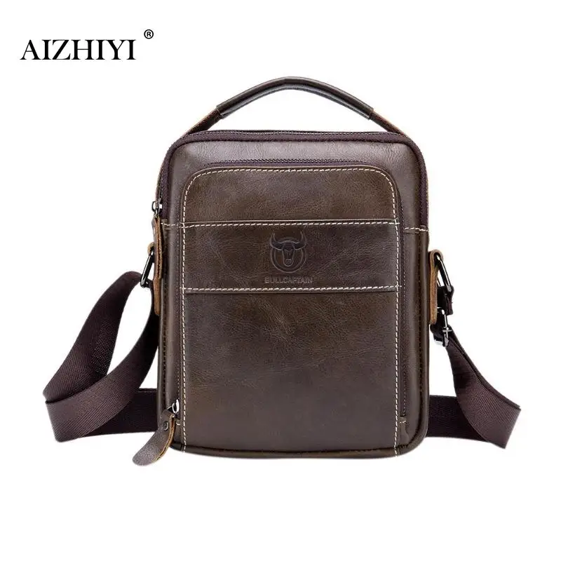 Dark Khaki AIZHIYI, натуральная коровья кожа, мужская деловая сумка-мессенджер, на молнии, дизайн, одноцветные сумки через плечо, Мужская Большая вместительная черная сумка на плечо - Цвет: Dark Khaki
