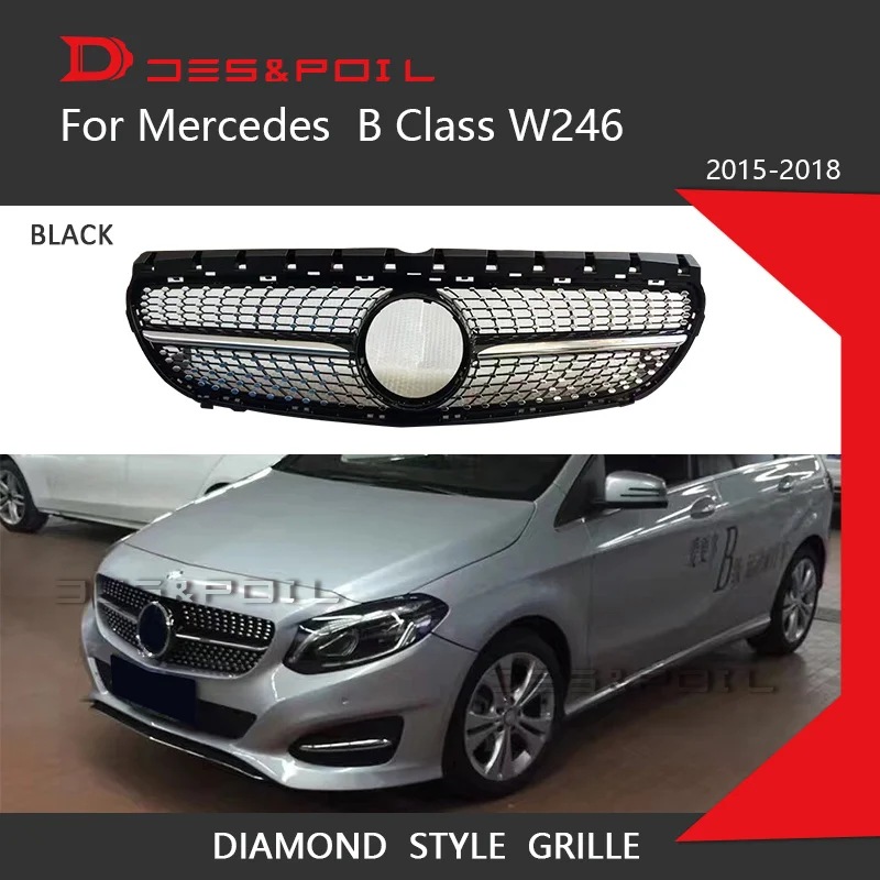 Алмазная решетка черного и серебристого цвета для Mercedes Benz B Class W246 передний бампер гоночный гриль- B180 B200 B250 B220 автомобильный Стайлинг