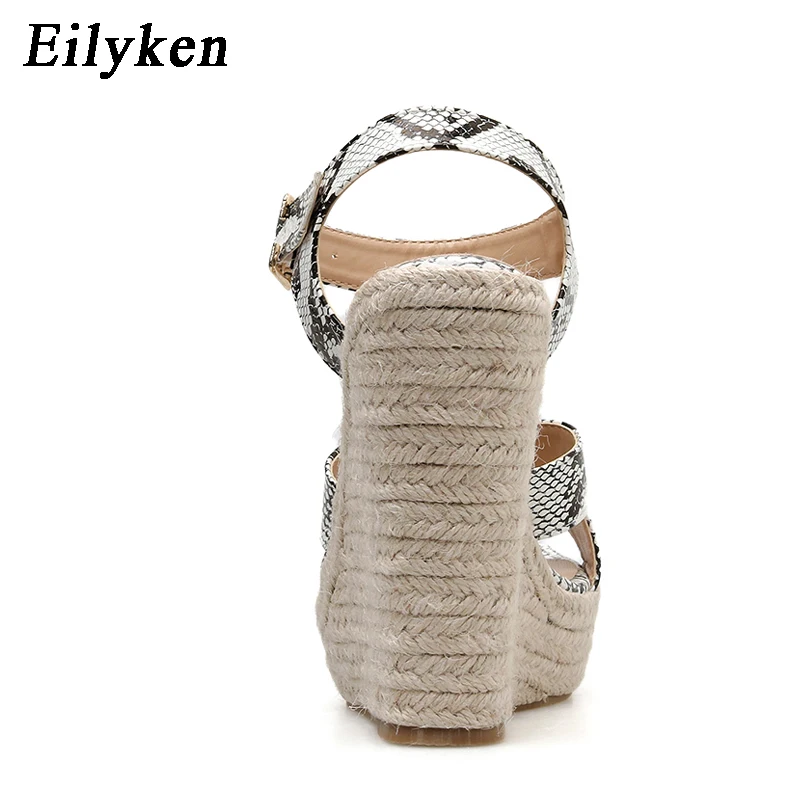 Eilyken/ г.; модные однотонные Босоножки на платформе; женские босоножки из змеиной кожи с открытым носком на высоком каблуке-танкетке с ремешком на щиколотке и пряжкой; женская обувь