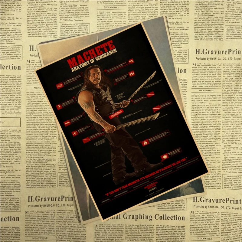 Ретро постер из крафт бумаги Machete Kills винтажный с принтом для michile Rodriguez Danny Trejo 42x30
