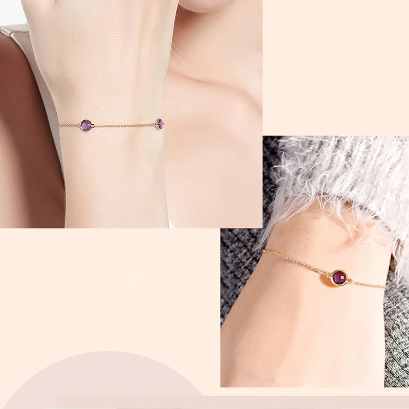 Natural Furong stone 18k Pure Gold Female Bracelets Fine Jewelry Gift Girl Thin Trendy Solid 750 Real Bangle Party Good Nice | Украшения и