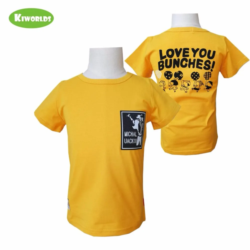 

Summer yellow cotton short sleeve T-shirt , black letter boy and girl comfortable cool baby child's clothes KS160B