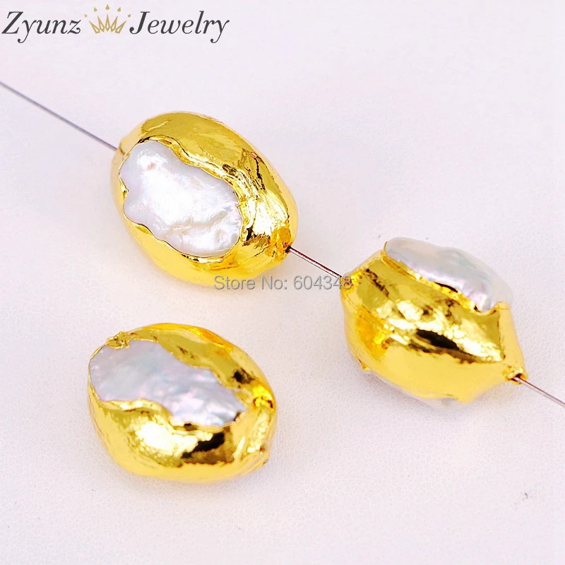 10PCS ZYZ299-3778 Gold Color Natural Pearl Oval shape Spacer Beads Freshwater Bead Connector Jewelry Findings | Украшения и