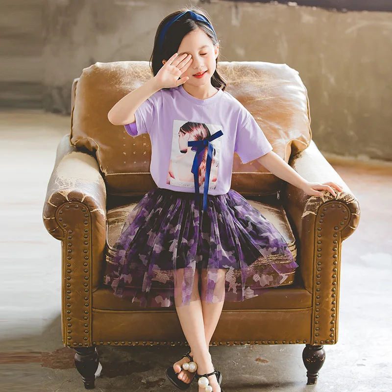 Летняя одежда для девочек футболка с коротким рукавом и принтом из мультфильма +