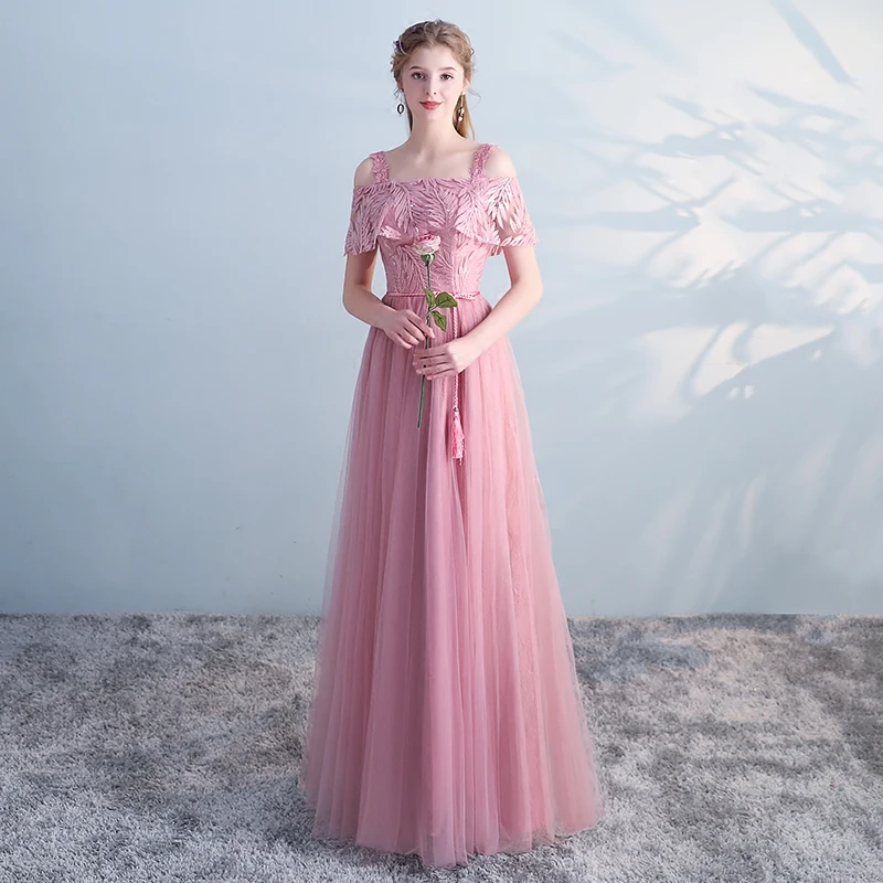 He's Bride Flare Sleeves Lace Up Back Floor-Length Pink Evening Dress Custom Party Gown Vestidos De Fiesta Vestido Noche | Свадьбы и