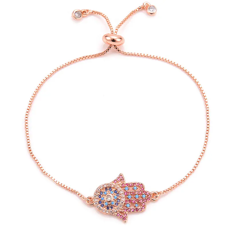 rose gold Pipitree модный Фатима браслет с подвесками на руку Хамса ручной ювелирные изделия AAA кубический цирконий браслеты для женщин мужчин цепь хип хоп Pulsera - Окраска металла: rose gold