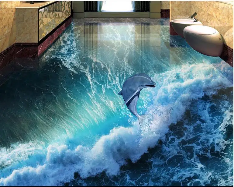 Пользовательские 3d европейские напольные обои дельфины волны фрески для пола
