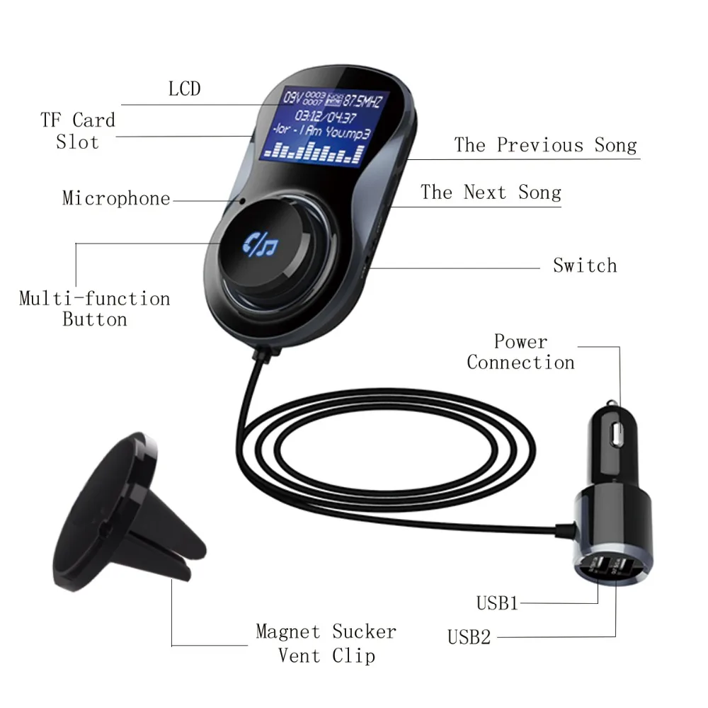

Car MP3 Bluetooth Hands Free Car Kit TF Card Memory Lossless Music Play Car FM Transmitter Dual USB Fast Charger