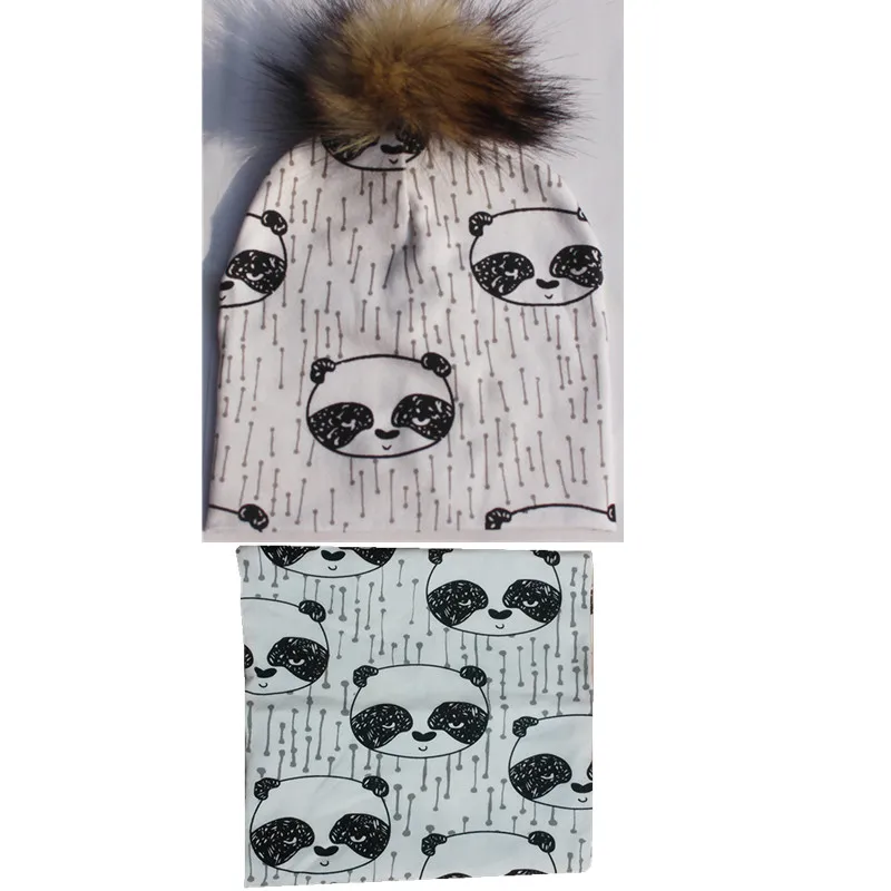 panda hat set Г. Новые брендовые Детские вязаные шапки, комплект с утепленным воротником, с рисунком панды, Бэтмена, хлопковая детская шляпа, шарф, комплекты - Цвет: panda hat set