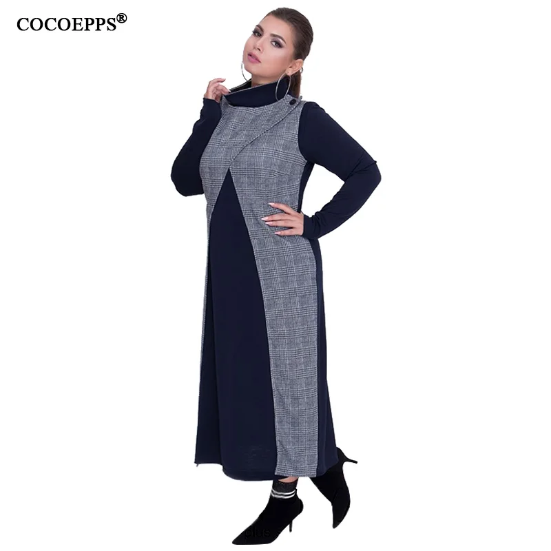 Зимнее женское платье COCOEPPS 5XL 6XL большого размера черное теплое с длинным рукавом