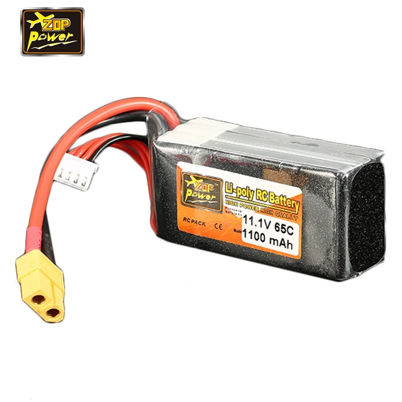 ZOP power 11 1 V 1100mAh 65C 3S перезаряжаемая Lipo батарея XT60 разъем для радиоуправляемой
