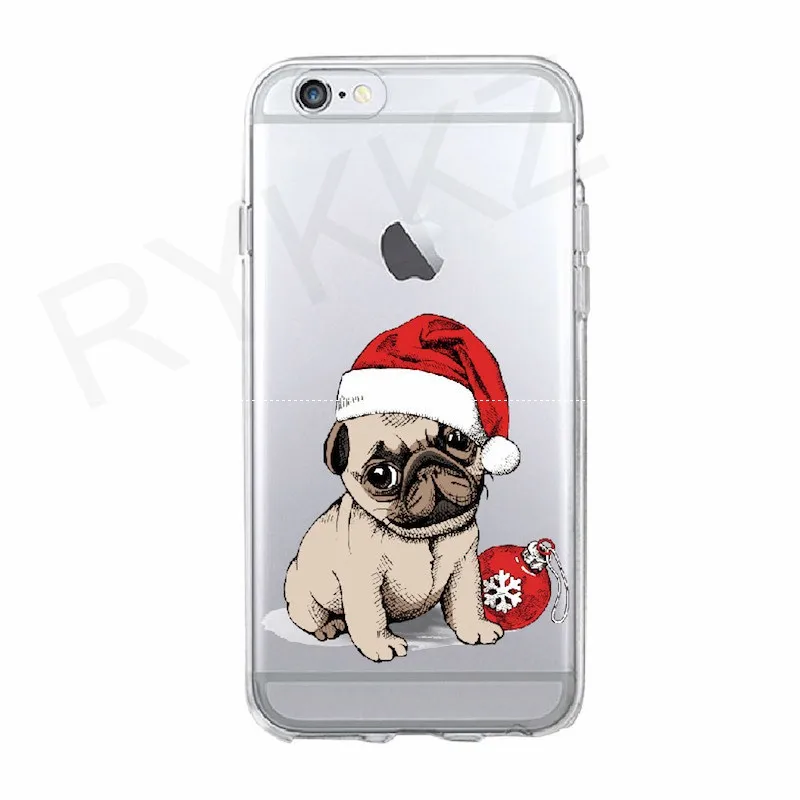 Cute Cartoon Pug Dog Christmas Case for iPhone X XS max Xr Transparent Soft Silicon Capa Fundas 8 7 6 6S Hoesje Girls |