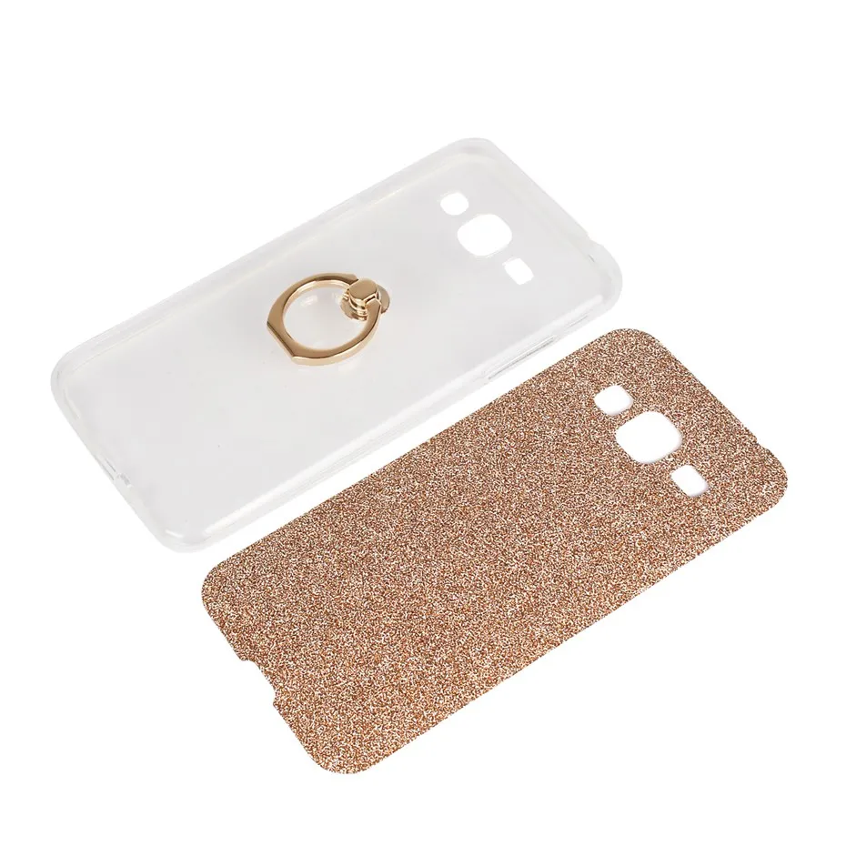 For Samsung Galaxy J3 (2016) Soft TPU with Finger Ring Stand Glitter cover sequins shell Back Cover Coque | Мобильные телефоны и